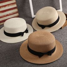 Retro Flat Straw Hat, Beach Hat Summer Sun Hat, Women&#39;s Accessories Vacation Hat - £13.36 GBP