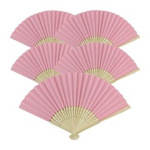 5pcs Pink Paper Fans Lot of 5 Five Folding Hand Fan Pocket Purse Wedding Bamboo - £6.99 GBP