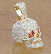 2.28Ct Round Simulated Diamond Skull Pendant Men&#39;s Pendant Gold Plated925 Silver - £313.49 GBP