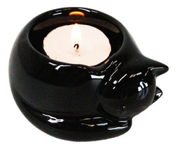 Wicca Mystic Ceramic Sleeping Black Feline Cat Tea Light Votive Candleho... - $14.99