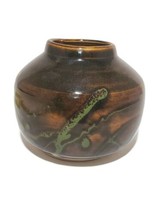 Vintage Pottery Vase Asian Oriental Salt Glazed Green Stoneware Handmade... - $34.36