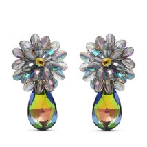 Sparkling Prism of Rainbow Color Crystal Blossom and Teardrop Clip-On Earrings - £16.80 GBP