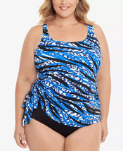 Swim Solutions Jungle Motion Multi Side-Bow Fauxkini One-Piece Swimsuit, Us 26W - £30.07 GBP