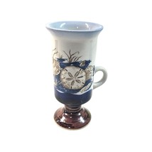 Otagiri Pedestal Irish Coffee Mug Seashell Beach Design Blue Brown Vintage Japan - £11.63 GBP