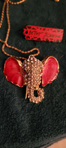 New Betsey Johnson Necklace Elephant Head Red White Rhinestones Shiny Pretty - £11.98 GBP