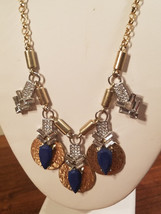 Banana Republic Gold Semi Disc Lapis Blue Crystal Arrow Statement Necklace NWOT - £15.83 GBP