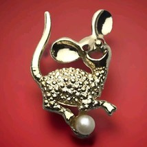 Vintage Simulated Pearl Red Rhinestone Eyes Mouse Brooch Pin - £8.09 GBP