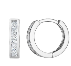 ADIRFINE 14K Solid White Gold Square Cubic Zirconia Huggie Hoop Earrings - £64.92 GBP+