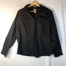 Chico&#39;s Size 2 M Black Button Up Long Sleeve Shirt 100% Cotton - £19.60 GBP