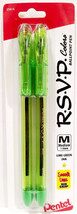 NEW Pentel RSVP Colors Ballpoint Pen 1.0mm LIME GREEN Ink 2-Pack BK91CRB... - $5.17