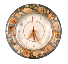 SANDS OF TIME 8&quot; SEASHELL ROUND LOVELY WALL CLOCK LARGE HANDS &amp; ARIEL NU... - $23.00