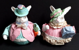 Pair of Dapper Easter Crumpled Paper Rabbits Holiday Decor Figurines 9&quot;h each - £20.29 GBP