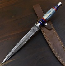 Custom 12.25&quot; 288 Layer Damascus Dagger, Multicolor Bone &amp; Wood Handle..... - $34.22