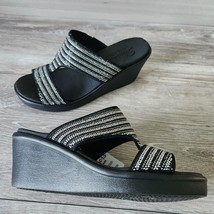 Skechers \Luxe Foam Rumble On Bling Gal Wedge Slides Sandals Black Ladies 7 NEW - £29.42 GBP