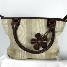 Relic Beige Woven Wicker Look Hand Bag With Leather Daisy Hang On Purse - £27.64 GBP