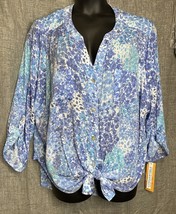Ruby Road Size 3X Womans Sheer Top Blue Plus Loose Fit Hi Low Hem - $18.95