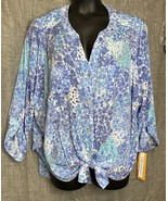 Ruby Road Size 3X Womans Sheer Top Blue Plus Loose Fit Hi Low Hem - $360.18 MXN