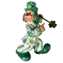 Vintage Porcelain Green White Happy Irish Clown Cloverleaf Decoration 4&quot; Figure - £12.77 GBP
