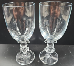 2 Pc Walt Disney Glassware Mickey Minnie Wine Glasses Set Clear Emboss Stemware - £38.50 GBP