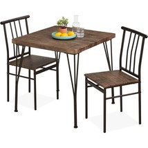 3-Piece Black Metal Frame Dining Set with Dark Brown Wood Top Table and 2 Chair - £191.13 GBP