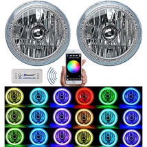 7&quot; Bluetooth Cell Phone RGB SMD Color Change LED Halo Angel Eye Headlight Pair - £157.99 GBP