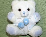 VINTAGE MINI RUSS TEDDY BEAR 5&quot; PLUSH STUFFED ANIMAL WHITE BLUE SWEATER ... - $10.80