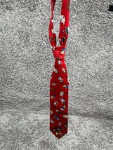 Men&#39;s Silk Christmas Rudolph Red Nosed Reindeer Graphic Print Necktie Red - £15.54 GBP
