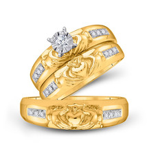 14kt Yellow Gold His Her Diamond Claddagh Matching Bridal Wedding Ring Set - £988.28 GBP