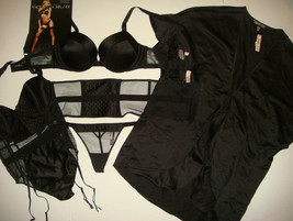 Victoria&#39;s Secret 32B,34C,36C Bra Set+Cincher+Garter Teddy+Robe Black Quilted - £135.91 GBP