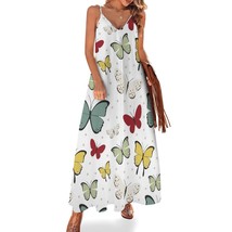 Mondxflaur Butterfly Summer Dresses for Women V-neck Sleeveless Long Dress - £26.37 GBP
