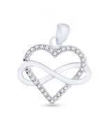 Diamond Heart Infinity Pendant 925 Sterling Silver Charm - £125.01 GBP