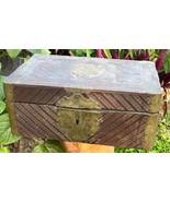 Antique Early Old Wooden Trunk Hand Carved Wood Brass Engraved Folk Art Box - $263.33 CAD