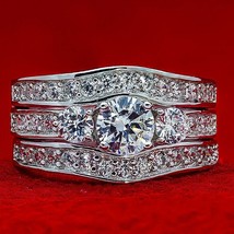 925 STERLING SILVER SIMULATED DIAMOND ENGAGEMENT WEDDING RINGS SET 3 PCS... - $79.08