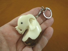 (TNE-ELE-716A) Lucky White Baby Elephant Tagua Nut Figurine Carving Keychain Key - £12.69 GBP