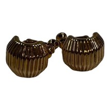 Vintage NAPIER Textured Hoop Shiny Gold Tone Clip On Screw Back Earrings Modern - £14.66 GBP