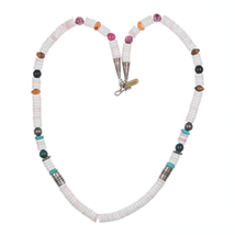 18&quot; Tommy Singer (1940-2014) Navajo Silver, multi-stone/shell heishi necklace - £140.63 GBP