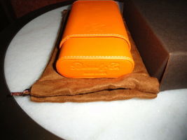 Brizard and Co Orange Leather Cigar Case with Suede Pouch NIB image 2