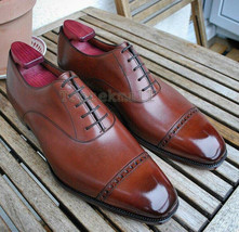 Handmade Men&#39;s Leather Oxfords Brown Dress Stylish New One Piece Formal ... - £167.46 GBP