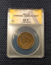 1837 1¢ Coronet Head Large Cent Type 2 &quot;Young Head&quot; ANACS Certified VG 8 Details - £38.83 GBP