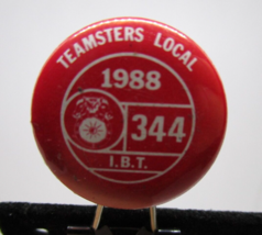 Teamsters Local 344 IBT 1988 Button Pin Red vintage Milwaukee Wisconsin - $7.91