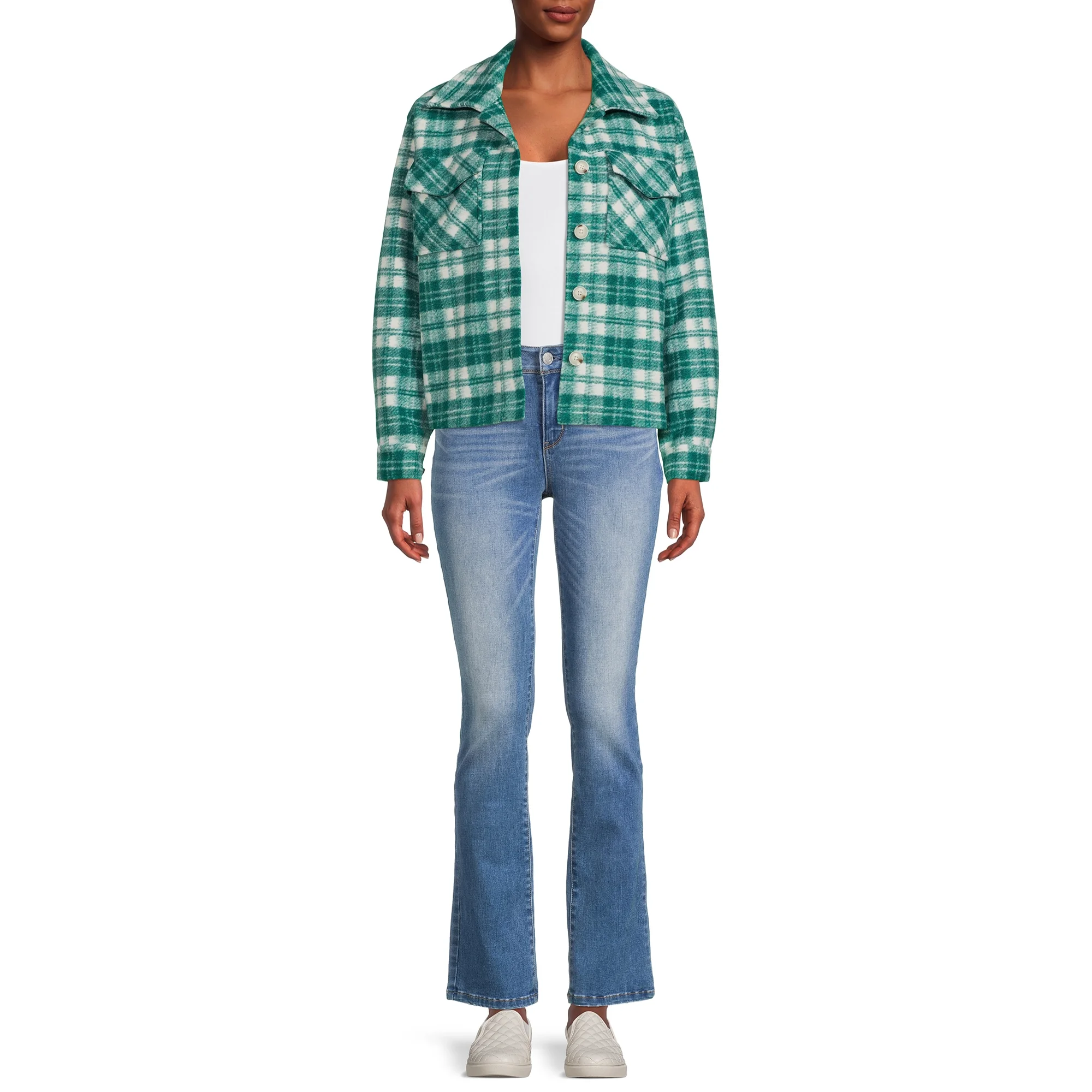 Time and Tru Women&#39;s Brushed Fleece Cropped Shacket, Sizes L(12-14) - $404.96 MXN