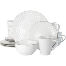 Elama Medici Pearl 16 Piece Round Stoneware Dinnerware Dish Set in Slate... - £67.18 GBP