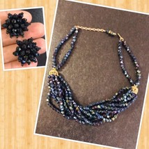 Necklace/earrings Multi Strand 15 In Aurora Borealis Blue Bead UnsignedVTG 1950 - £152.81 GBP