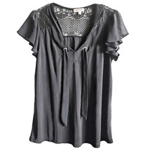 Lavish Black Lace Tie Top with Sheer Ruffle Sleeves - Sz Medium - £7.08 GBP