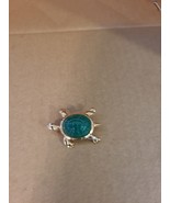 Gold Tone Turtle Brooch with Large Green Stone  - $20.58 CAD