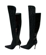 Donald Pliner Black Lace Patent Leather Boot Shoe New Over The Knee $695 NIB - $278.00