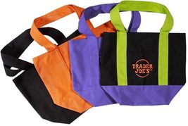 4 Pack Trader Joe&#39;s Mini Canvas Tote Bags, Black with Orange Purple Gree... - $137.37 CAD