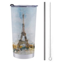 Mondxflaur Eiffel Tower Steel Thermal Mug Thermos with Straw for Coffee - $20.98