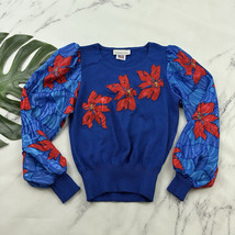 Anthony Sicari Womens Vintage 80s Sweater Size S Blue Red Knit Puff Sleeve - $31.67