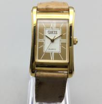 Vintage Guess Watch Women 23mm Gold Tone Tank Leather Band 1988 New Battery - £27.39 GBP